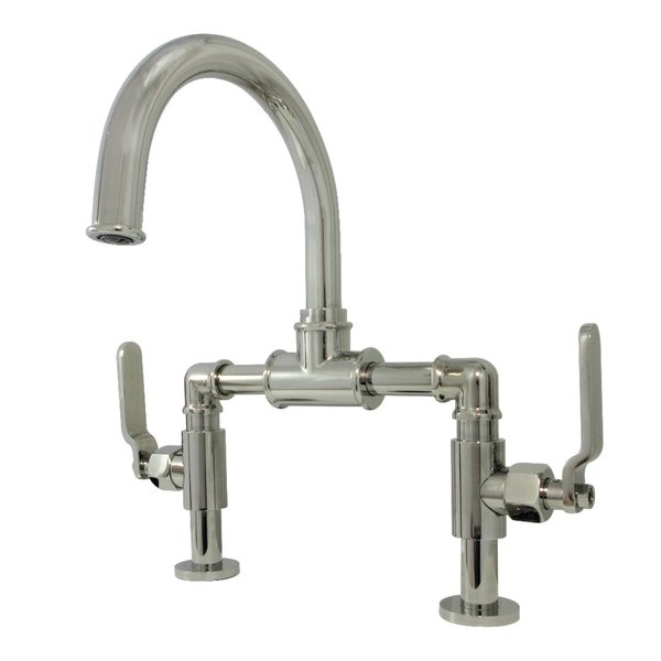 Kingston Brass Whitaker Industrial Style Bridge Bathroom Faucet W/ Pop-Up Drain, Nickl KS2176KL